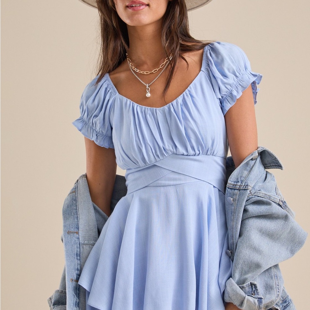 NWT Altar’d State Elegant Blue Women's Haisley Double Layered Romper Size Large